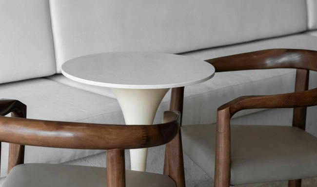 a table and chairs in a room